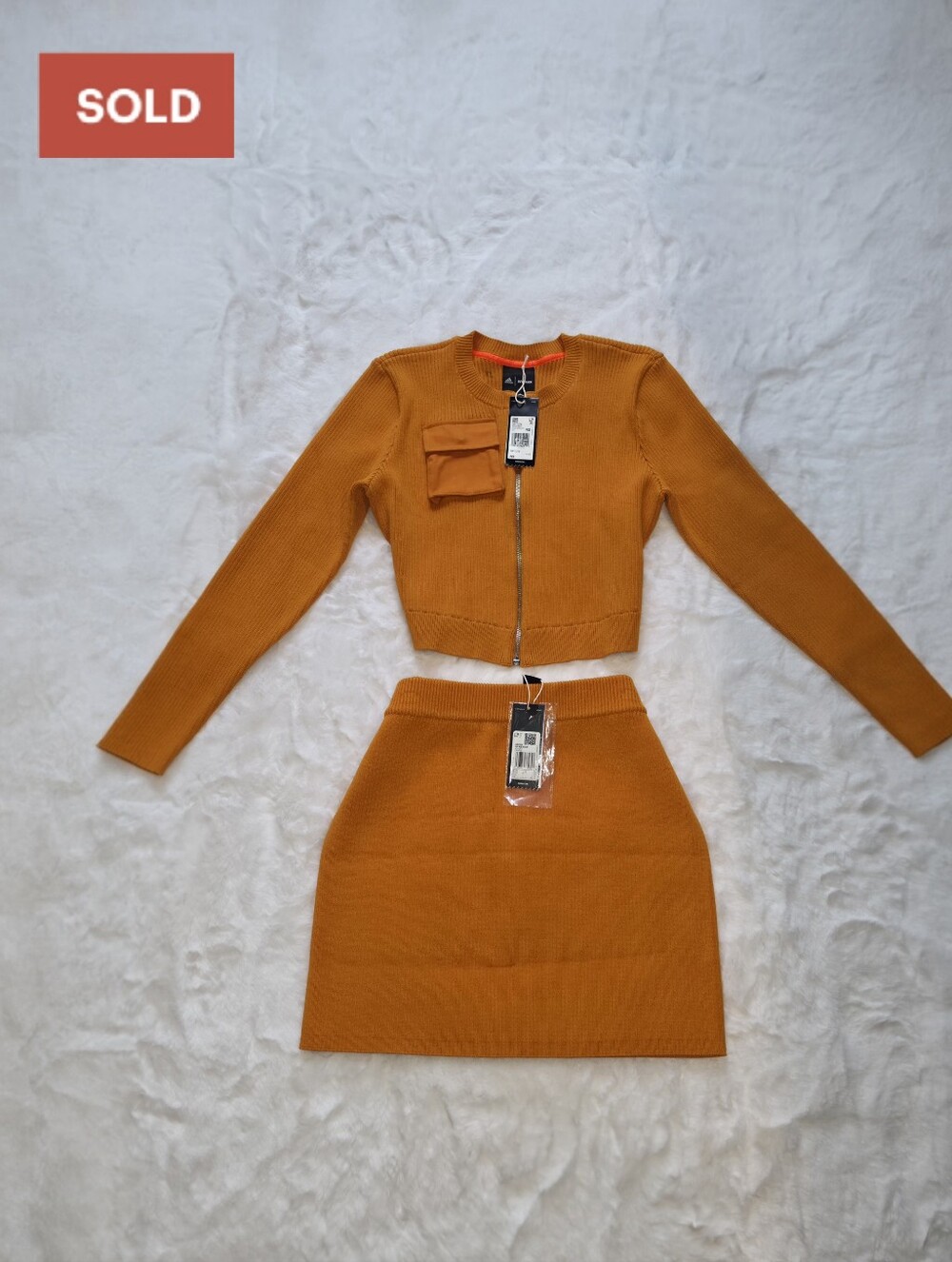 NWT Adidas x Ivy Park Knit Cardigan & Matching Skirt | Focus Orange, XL